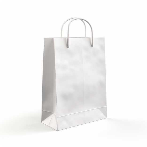 3d clean white paper bag on white isolated background