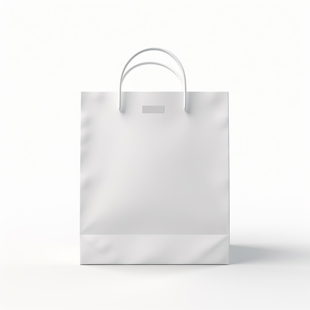 3d clean white paper bag on white isolated background