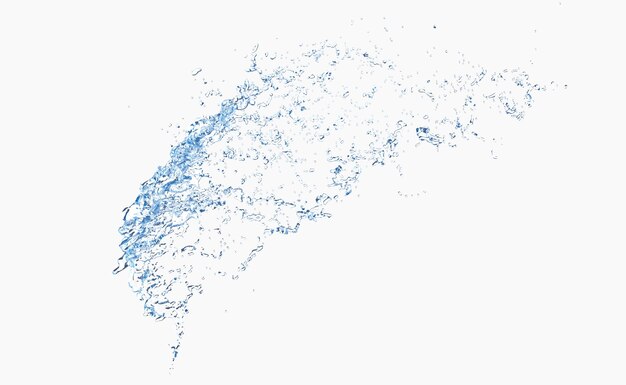 透明な水が白い背景に散らばっている 3D レンダリングイラスト