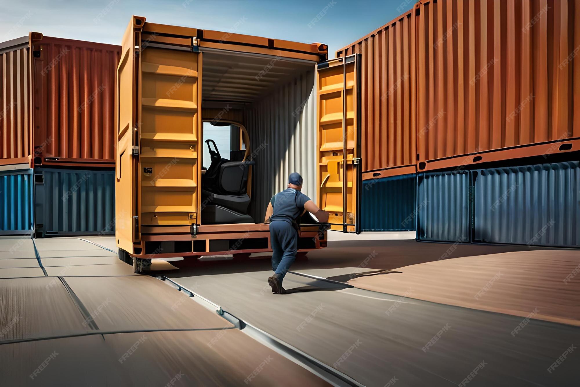 Premium AI Image | 3d close up forklift lifting container Creative