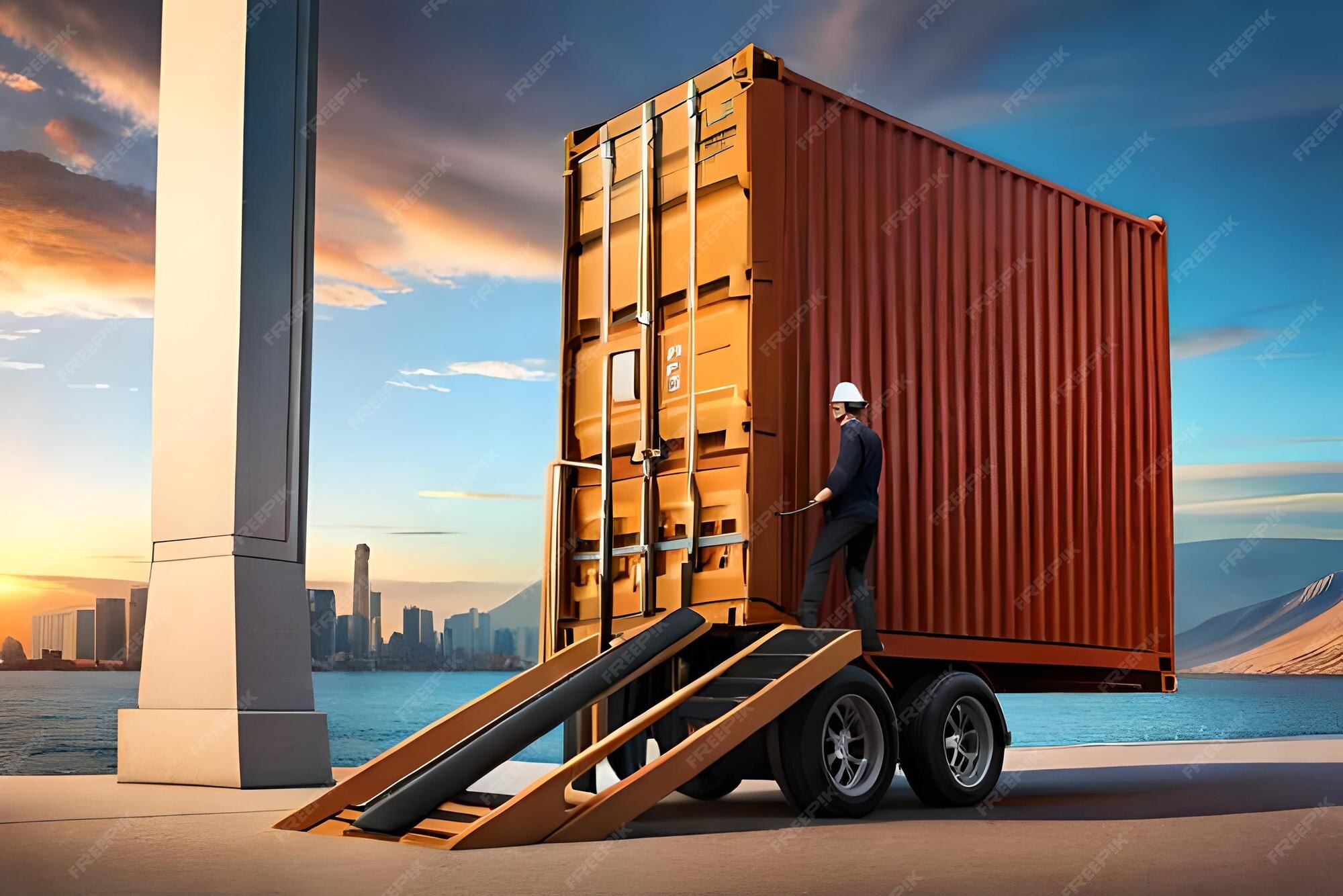 Premium AI Image | 3d close up forklift lifting container Creative