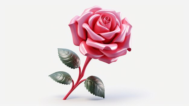 3d closeup beautiful rose pixar simple white background Generative ai