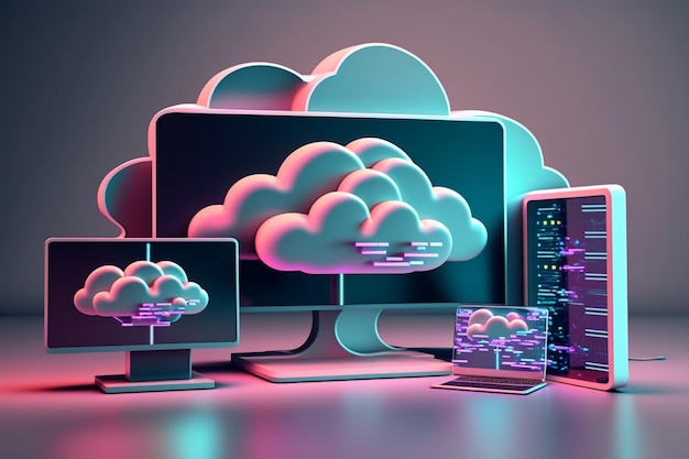 3D Cloud Computing Hosting-technologie met elektronische apparaten