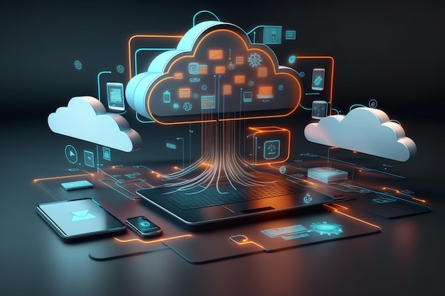 3D Cloud Computing Hosting-technologie met elektronische apparaten