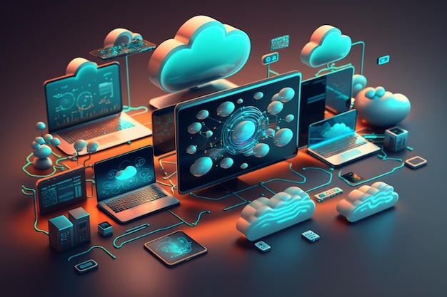 3D Cloud Computing Hosting-technologie met elektronische apparaten