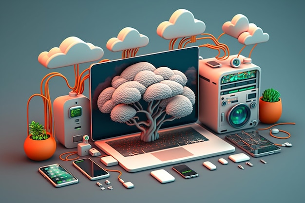 3D Cloud Computing Hosting-technologie met elektronische apparaten