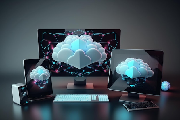 3D Cloud Computing Hosting-technologie met elektronische apparaten