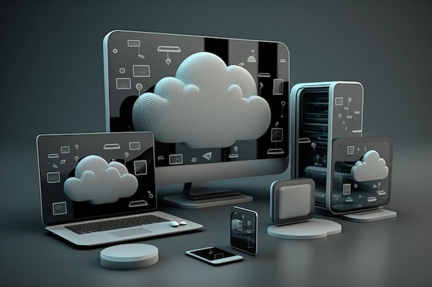 3D Cloud Computing Hosting-technologie met elektronische apparaten