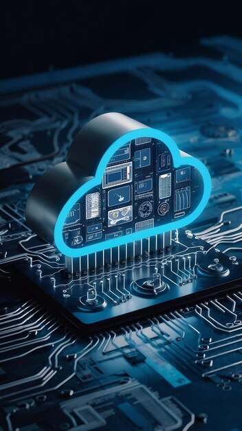 3d cloud computing hosting technology with electronic devices