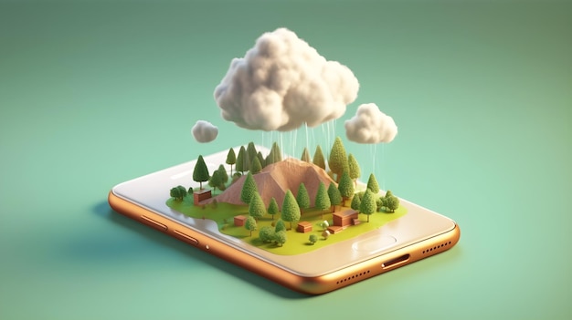 3d cloud and nature illustration on smartphone device