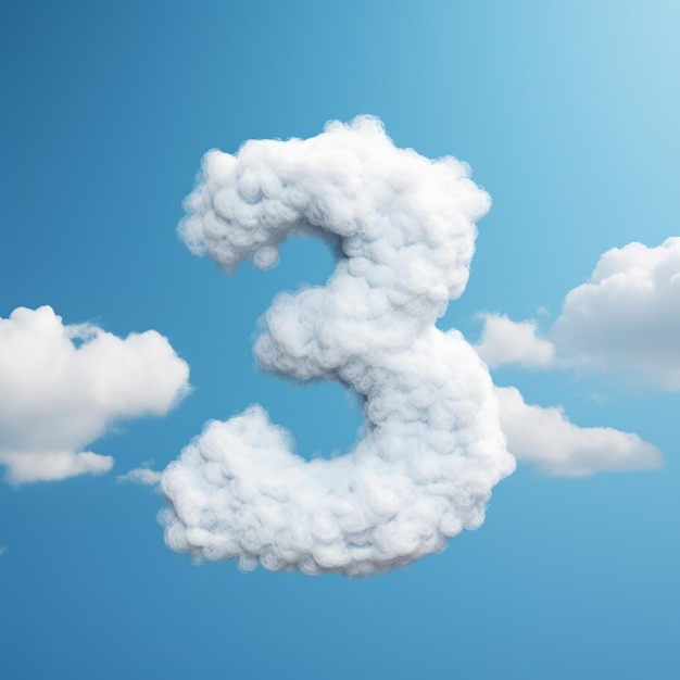 3d cloud number three in vibrant blue sky 4k octane rendering