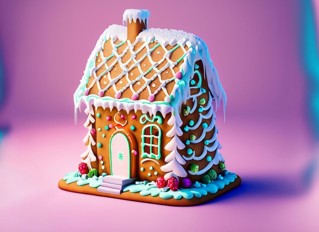 3d cmodel of gingerbread house chimney illustration with pastel backdrop