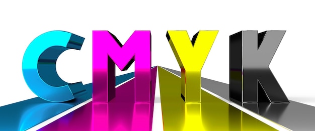 3D CMYK letters on white background