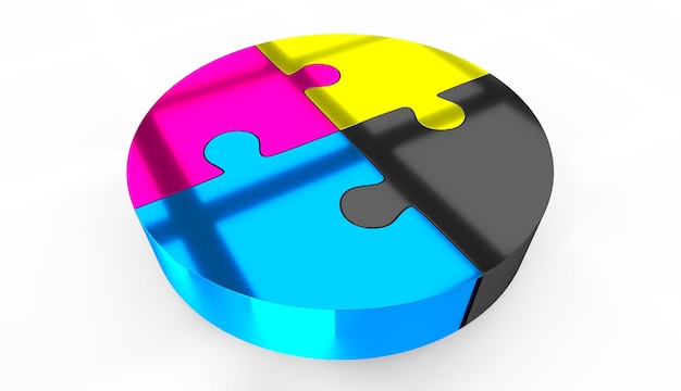 3D CMYK puzzle pieces on white background