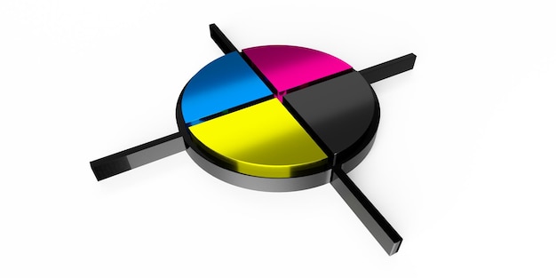 흰색 배경에 3D CMYK 등록 표시
