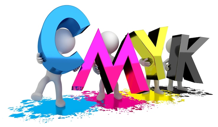 Photo 3d cmyk word and cartoon characters