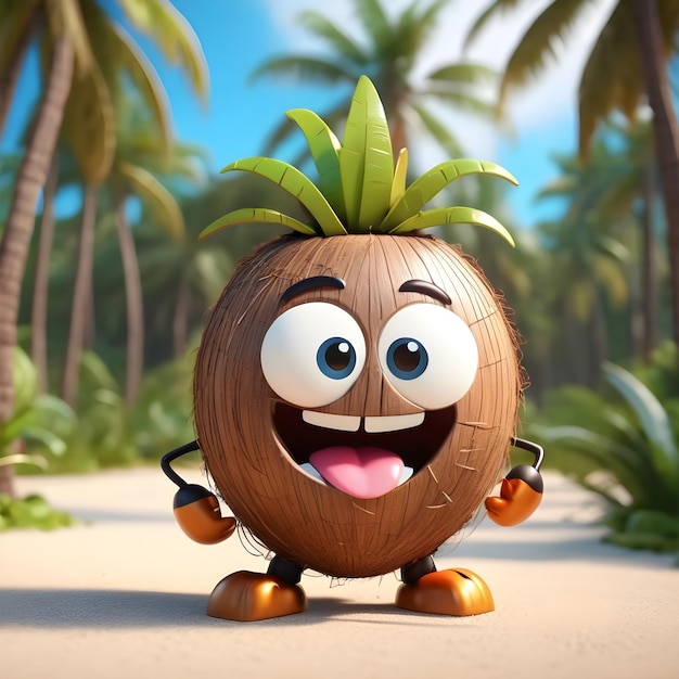 Photo 3d coconut cartoon character