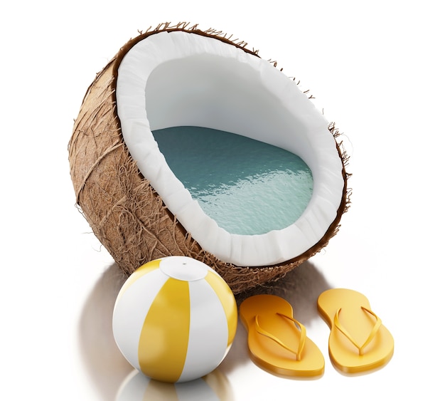 3d coconut paradise on white background