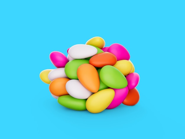 Photo 3d colorful almond candies sugar coated almond candies isolated on blue background 3d illustration