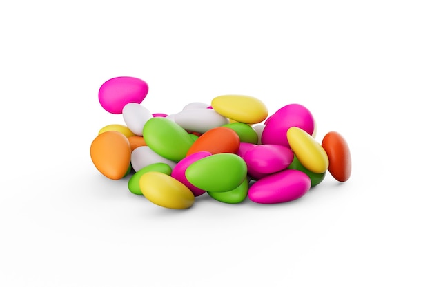 3d Colorful Almond Candies Sugar Coated Almond Candies Isolated On White background 3d illustration