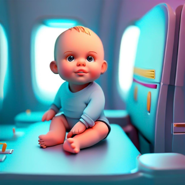 Foto un bambino colorato 3d è seduto in un aereo