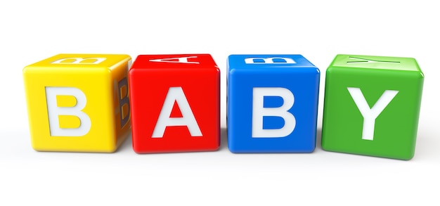 3d colorful blocks with baby sign on a white background