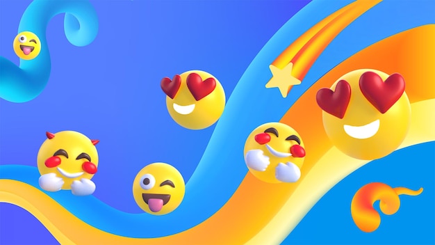 3d 다채로운 emojis 배경 개념