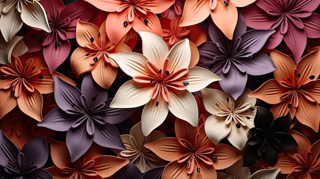3D colorful flowers stack top view background