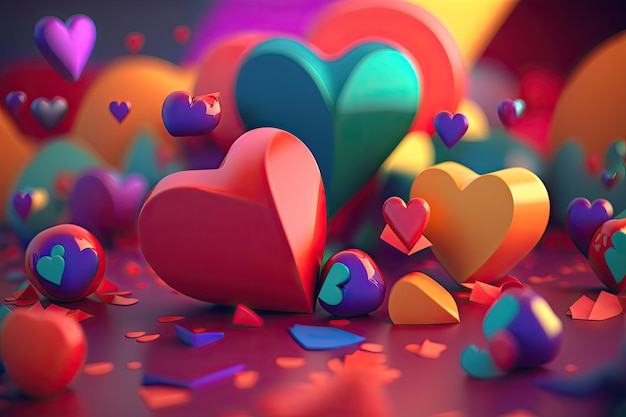 3D Colorful Hearts Valentine Day Background