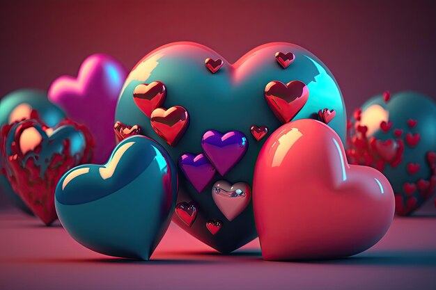 3D Colorful Hearts Valentine Day Background