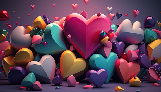 3D Colorful Hearts Valentine Day Background