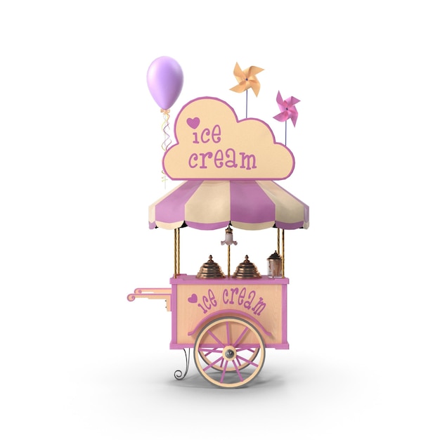 3d colorful ice cream cart delicious trolley with various types of ice cream showcase for kids
