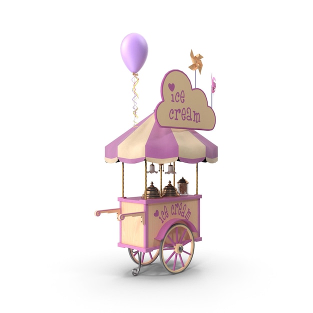 3d colorful ice cream cart delicious trolley with various types of ice cream showcase for kids