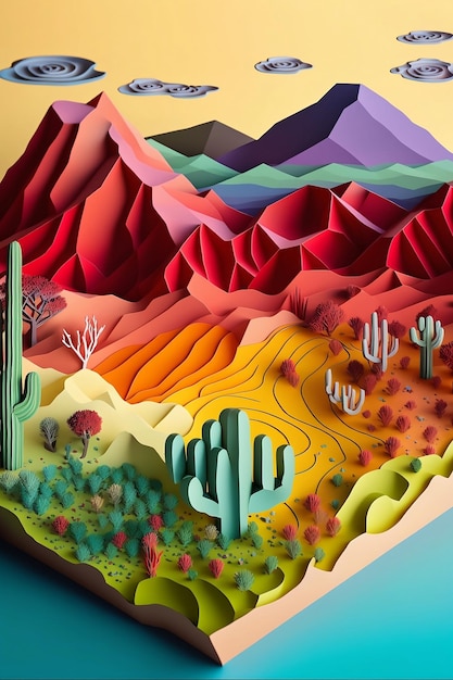 3D colorful mountain view background Generative ai