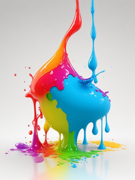 3D colorful paint drop on paint brash white background