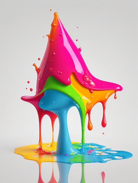 3D colorful paint drop on paint brash white background