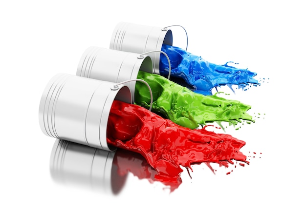 3d Colorful paint splashing out of cans