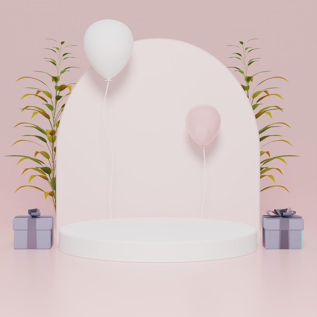 3D colorful podium with balloons and gifts