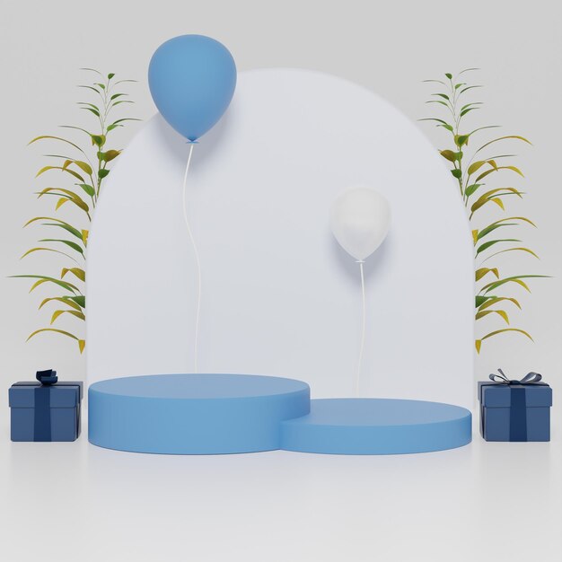 3D colorful podiums with balloons and gifts