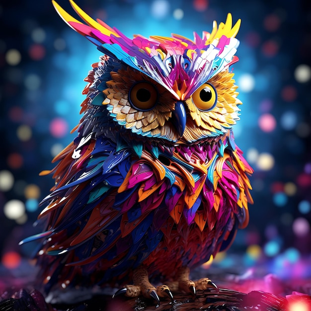 Photo 3d colorful vibrant owl background