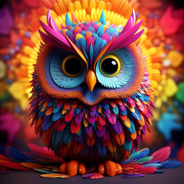 3D красочный яркий фон совы