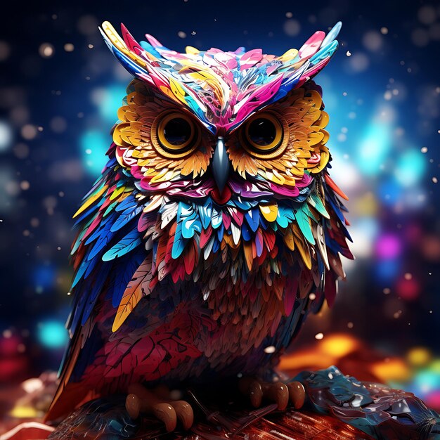 Photo 3d colorful vibrant owl background