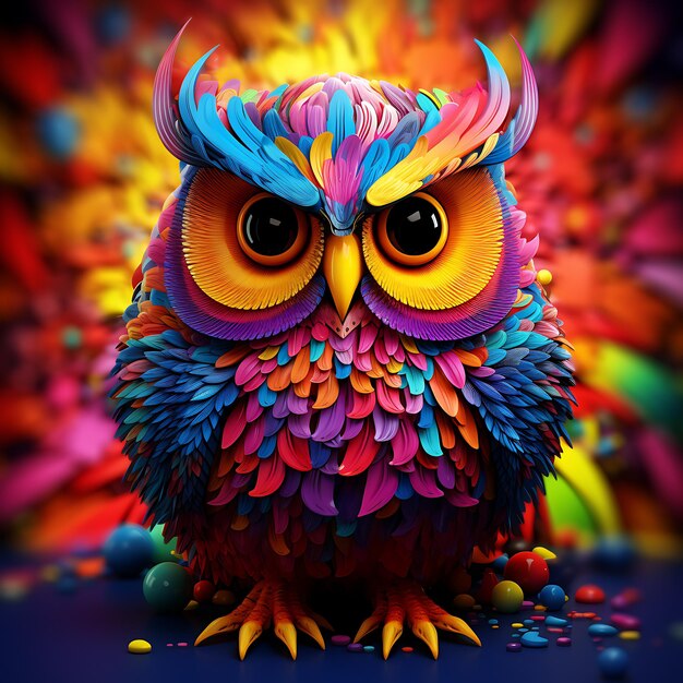 Photo 3d colorful vibrant owl background