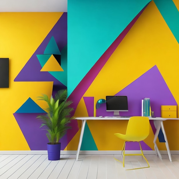 3d colorful wall mockup on receptionist desk