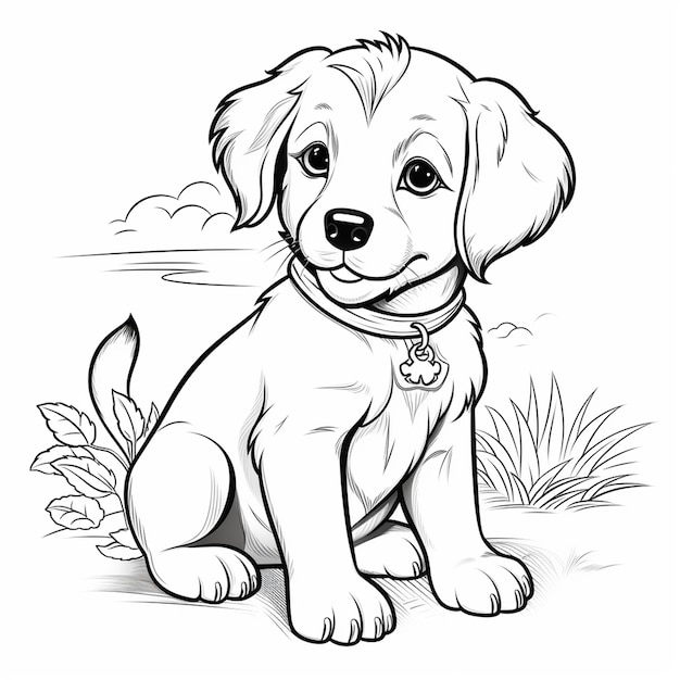 Photo 3d coloring book page of dog for kids