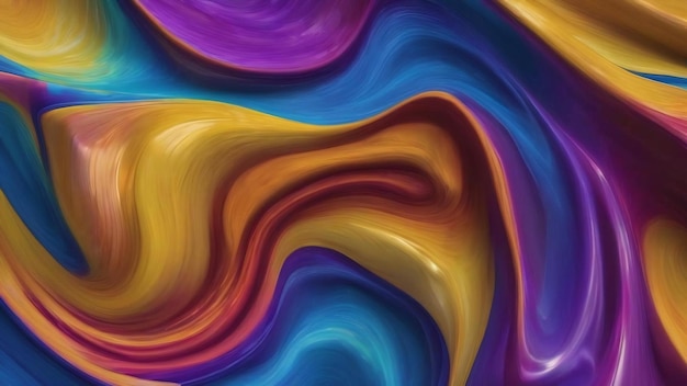 3d colourful swirls in a blue yellow and purple background holographic iridescent background