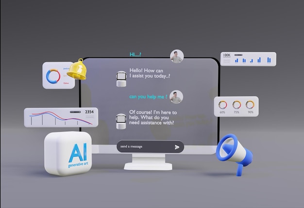 3D-computer AI Robot Chatbot Web UIUX SOFTWARE programmering algoritmen 3D-rendering illustratie