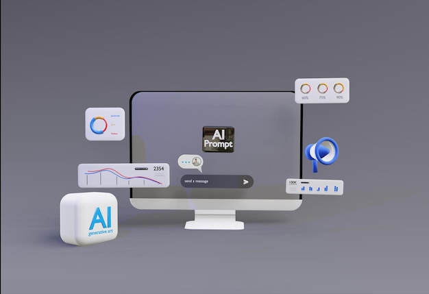 3D-computer AI Robot Chatbot Web UIUX SOFTWARE programmering algoritmen 3D-rendering illustratie