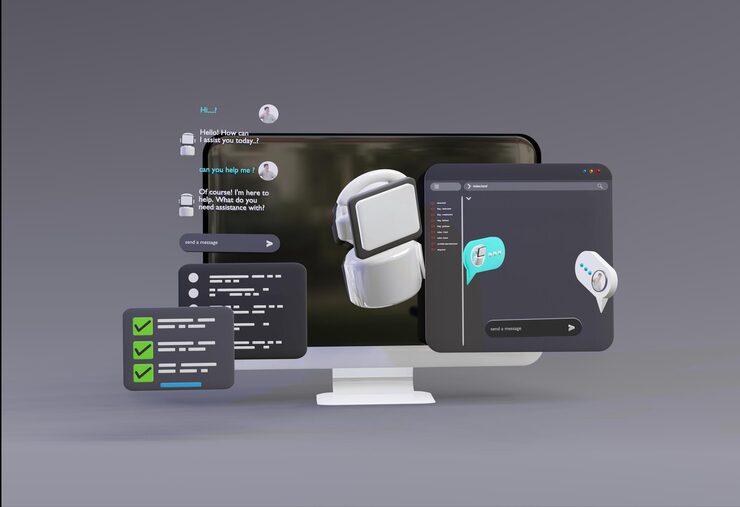 Photo 3d computer ai robot chatbot web uiux software programming algorithms 3d rendering illustration