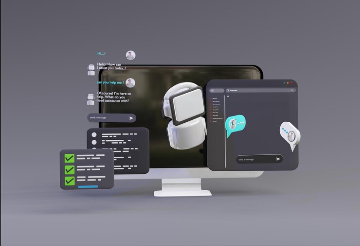 Premium Photo | 3D computer AI Robot Chatbot Web UIUX SOFTWARE ...